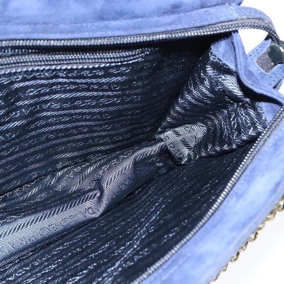 PRADA Chain Hand Bag Suede Navy Gold Auth yk17929 - Picture 13 of 16